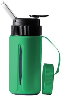 Portable Water Bottle with Ceramic Bowl and High-Temperature Resistance, Unique Concealed Style for Outdoor Use (Green)