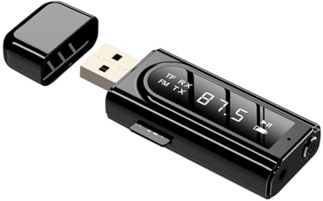 FELTECHELECTR Ricevitore Trasmettitore Audio Wireless 5.0 Con Modulatore Fm Auto Led Uscita Aux e Adattatore Usb Nero Supporto Streaming Stereo Hd Per Auto e Dispositivi Multimediali