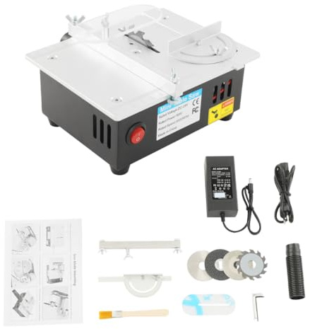 Mini sega circolare da tavolo con 4 lame, sega da tavolo di precisione da 96 W, 7 marce, regolabile, 5000 giri/min, taglio obliquo 45°, campo di regolazione altezza lama 0,1-15 mm per fai da te, legno