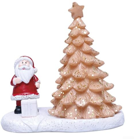 Adorno decorativo de resina LED para árbol de Navidad con figura de Papá Noel para mesas de temporada e iluminación cálida de vacaciones