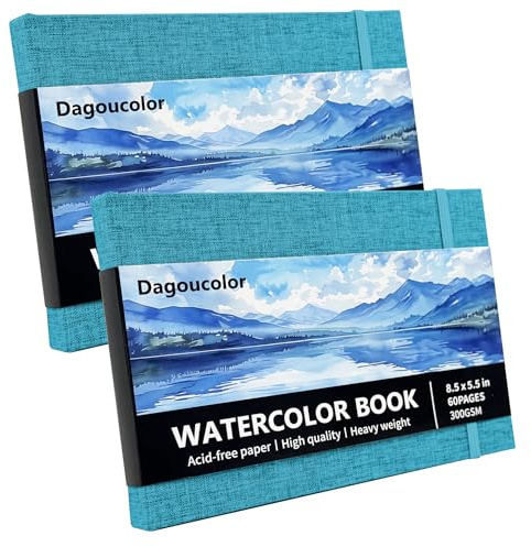 DagouColor Acuarela Papel Sketchbook, 5.5x8.5, 2 Pack, 30 hojas, 300GSM Papel Color Agua Prensado Frío, Tapa Tela Libro Para Artistas Principiantes Adultos, Pintura, Dibujo, Medios Mixtos