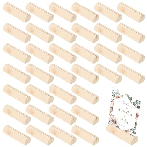 36er-Pack Holzkartenhalter, Tischnummernhalter aus Kiefernholz für Hochzeiten, Bankette und Partys, Holzkartenhalter, Schreibtischkartenhalter, Holztischkartenhalter, Postkartenhalter, Fotohalter