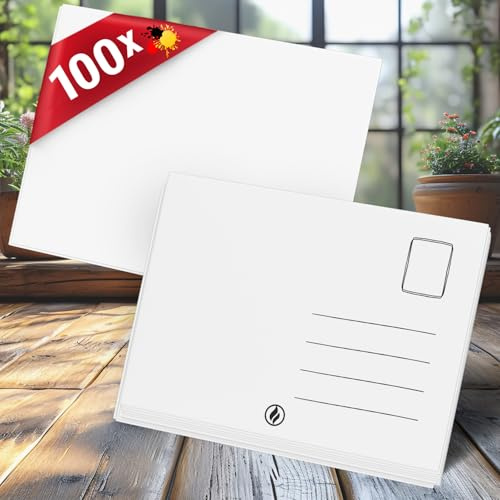 100x Blanko Postkarten DIN A6 Weiß - Individuell gestaltbar für Einladungen, Grußkarten & DIY - 350g mattes Bilderdruckpapier, Rückseite mit Adressfeld - für Drucker & Handbeschriftung - Funke & Brand