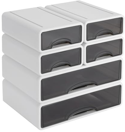 Großer Schreibtisch Organizer 34 x 25 x 33cm 6 Stück Büro Schubladenbox Frei stapelbar Aufbewahrung für Bürobedarf, Schmuck, Stifte