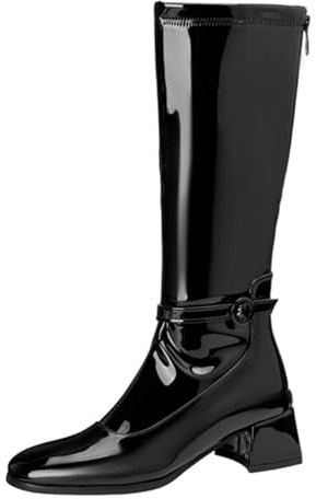 Mo Joc Bottines pour femme en cuir verni - Talon bloc de 4,5 cm et doublure douce - Semelle antidérapante - Pour le bureau et les loisirs, Noir , 40 EU