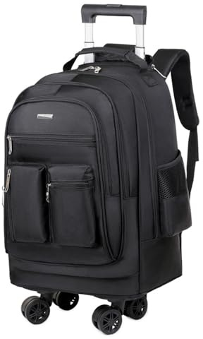 FANDARE 2-in-1 Rollrucksack für Herren 35L Trolley-Rucksack mit leisen Rädern 15.6 Zoll Laptop-Trolleys Wandlungsrucksack Reiserucksack mit Rollen Handgepäck Rolling Geschäft Aaktenkoffer Schwarz