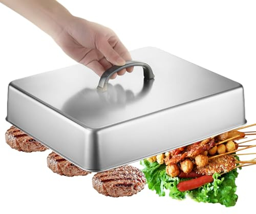 Tuxuseo Campana per Formaggio, Coperchio in Acciaio Resistente al Calore con Manico Antiscivolo, Accessorio per Piastre Piatte | per Barbecue, Hamburger, Carne, Cucina da Campeggio