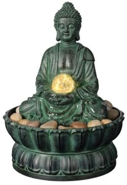 ZJFHEYUO Tischbrunnen, luxuriöser, zirkulierender Wasserspiel, kreativer Kugelbrunnen zur Luftbefeuchtung im Wohnzimmer, Schlichte Buddha-Wasserfigur, Innendekoration