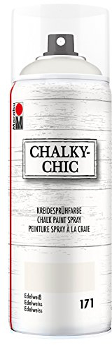Marabu 02630018171 - Chalky Chic Spray, edelweiß 400 ml, deckende, matte Kreide-Sprühfarbeauf Wasserbasis, für samtweiche Oberfläche auf Holz, Metall und Kunststoff, Used Look durch Anschleifen