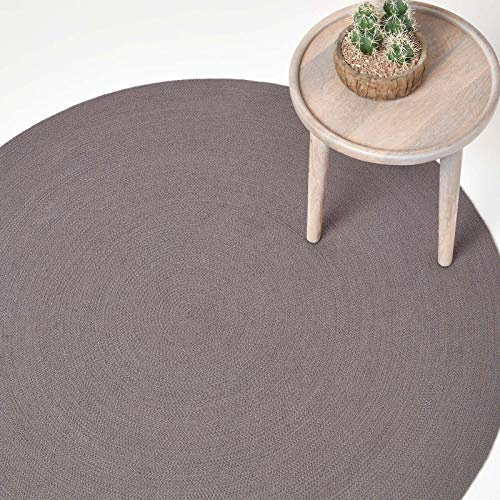 Homescapes runder Teppich 150 cm, dunkelgrau, geflochtener Bettvorleger aus Baumwolle, Wendeteppich, handgewebter Retro-Teppich, anthrazit