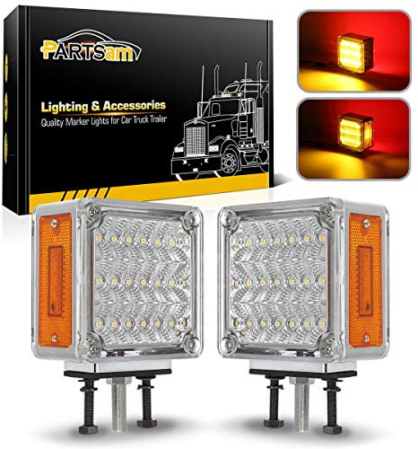 Partsam 2X Square Double Face LED Pedestal Light Cab Fender Turn Signal Light for Truck Towing Trailer,Dual Face LED Stop Turn Tail Parking Light Replacement for Trucks