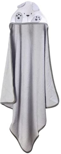 Ti TIN Asciugamano Per Neonato con Cappuccio 100% Cotone | Asciugamano Morbido e Assorbente con Cappuccio con Un Disegno Di Orecchie a Coniglietto in Grigio, 100x100 cm