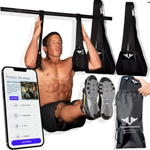 Vikingstrength AB straps - Premium Padded Home Gym Exerciser Ab Slings pair for pull up bar - Hanging Leg Raiser Fitness for six pack - Workout Equipment for Men & Women + Bonus Bag