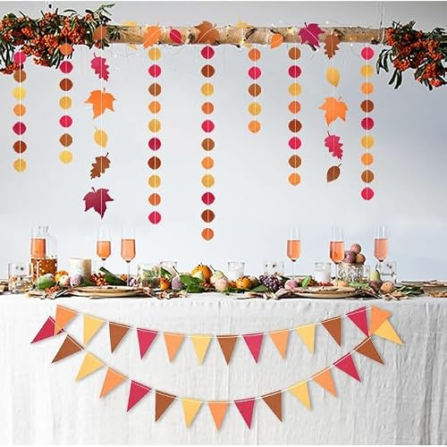 Décorations de fête d'automne, guirlandes de feuilles d'érable triangulaires en papier à suspendre, bannières pour fête d'automne, anniversaire, fête prénatale, décoration de fêtes de Thanksgiving