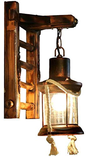 Holz Retro Lichter Rustikale Wohnzimmer Wandlampe EZ7 Lampe Wandleuchte Schlafzimmerwand Einfach Kreativ Vintage Antik Glas Lampenschirm Nostalgie Innen Loft Zimme Design Leuchte,D