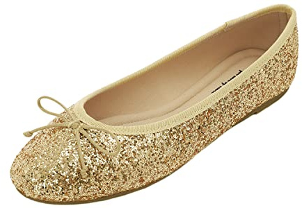 Feversole Women's Shiny Memory Foam Cushion Insock Glitter Around Toe Ballet Flat Pumps