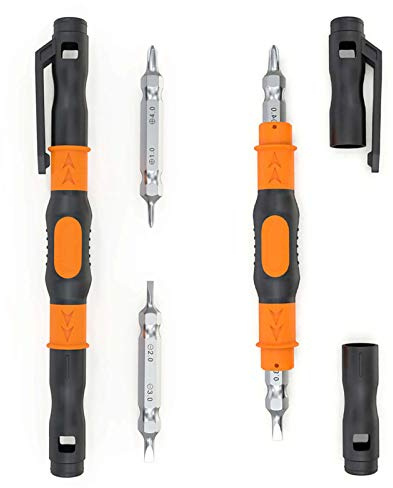 JAKEMY Portable Pocket Pen Screwdriver Set - 2 PACK Precision Screw Driver Multi-Tool Set with Philips and Flat Head Double Ended Magnetic Bits