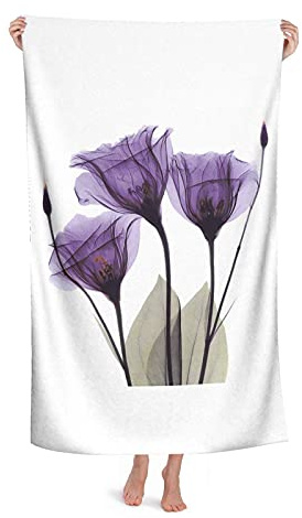 DLJIYZX Serviette de Plage Trio de Gentiane Violette Fleurs à Rayons X Couverture en Microfibre hautement absorbante Serviettes de Bain surdimensionnées Douces 80X130CM