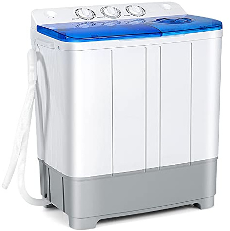 COSTWAY Portable Washing Machine, Twin Tub 22Lbs Capacity, Compact Washer(13.2Lbs) and Spinner(8.8Lbs) with Control Knobs, Built-in Drain Pump, Semi-Automatic Laundry washer for Apartment, RV (Blue)