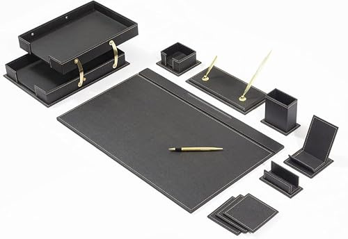 Bonded Set Luxus-Schreibtischunterlage und Schreibtisch-Organisation, Schreibtisch-Organizer, Leder-Schreibtisch-Organizer (Black)