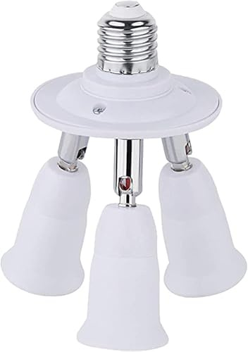 ISDI Portalámparas E27 3 en 1 Adaptador Divisor para Bombillas LED Casquillo Grande, 360° Ajustable, Tres Luces Base, Distribuidor de 3 vías, Portamparas Multiple E27 Blanco para más Luz