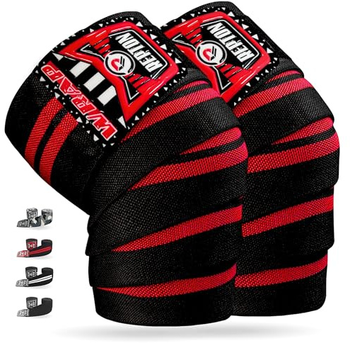 Repton Paire de genouillères pour haltérophilie | Sangles élastiques pour la gym et l'entraînement | Bandes de soutien de compression pour dynamophilie, squats et cross training (noir et rouge)