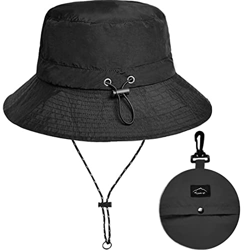Malaxlx Schwarz Fischerhut Sonnenhut für Damen Herren Wasserdicht Bucket Hat Anglerhut Regenhut Sommerhut UV Schutz Strandhut Verstellbare Safari Boonie Hut
