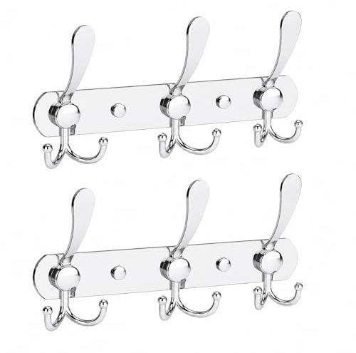 LYLIN kleiderhaken Hakenleiste, Garderobenhaken Edelstahl Rostfrei Handtuchhaken Wandhaken Garderobenleiste Vintage Jackenhalter Wand für Küche Badezimmer Schlafzimme (Silber, 9 Haken, 2Pcs)