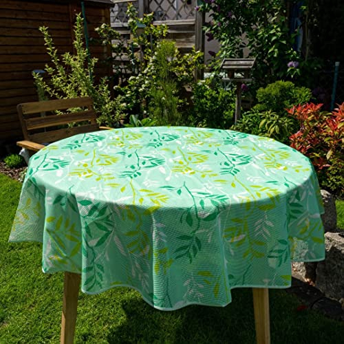 laro Gartentischdecke Wetterfest rutschfest Rund, Muster:Blätter Grün, Größe:Rund Premium 160cm