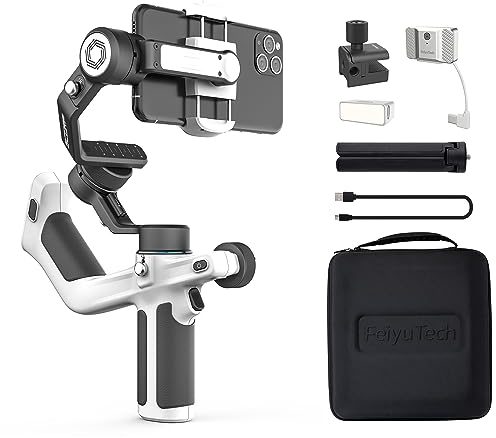 Feiyu SCORP Mini-P Kit [Officiel] Stabilisateur Smartphone, Gimbal pour iPhone/Android avec 3 Axes, VLOG, Youtube & TikTok Stabilisateur Vidéo avec Underslung Rear Grip - Noir & Blanc