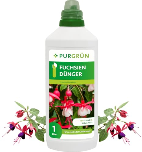Purgrün® Fuchsien-Dünger 1 Liter – Organisch-mineralische Rezeptur – Premium-Flüssigdünger mit Spurennährstoffen – NPK 8+8+6 – Mit Guano & Aqua Plus – Für leuchtende Blüten