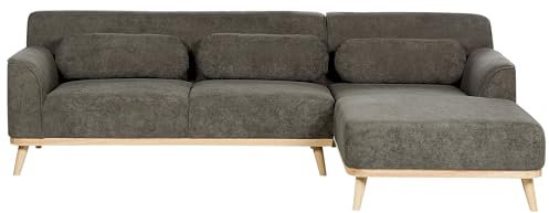 Beliani 3-Sitzer Ecksofa L-förmig Cord grün mit Chaiselongue Links mehrere Kissen Simos