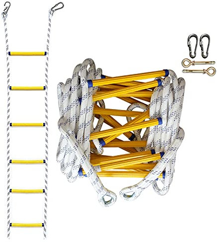 PHONME Escalera de Cuerda de Escape Escalera Suave 3m 5m 8m 10m 15m 20m de Peso hasta 420 kilogramos fácil de Usar Gancho Compacto y fácil de Usar para almacenar(Size:3m)