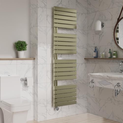Warmehaus Touch Screen Thermostatic Electric Bathroom Flat Panel Heated Towel Rail Warmer Radiator with Timer 1800x500mm - Brushed Brass