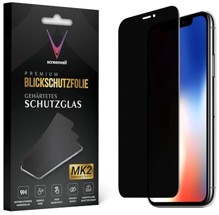 Screenveil - Sichtschutzfolie für iPhone 13/13 Pro/14 aus gehärtetem Glas - Premium Blickschutzfolie MK2 - Anti-Spy