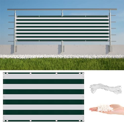 Balkon Sichtschutz 0.8 x 6m PES 165g/m², Wind- und UV-Schutz, Sichtschutz für Balkon Terrasse für Balkongeländer, – Leichte Montage & Stabiler, Dunkelgrün Gestreift