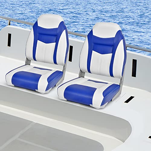 GOPLUS Juego de 2 Asientos de Barco 1PC Asiento de Pesca Plegable con Cojín Acolchado Suave y Costuras Reforzadas, Diseño Ergonómico 115KG de Capacidad para la Pesca en Yate (Azul)