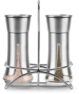 Aelga Salt and Pepper Shakers with Holder, Salt Shaker for the Kitchen with Adjustable Pour Holes for Himalayan, Kosher, and Sea Salts