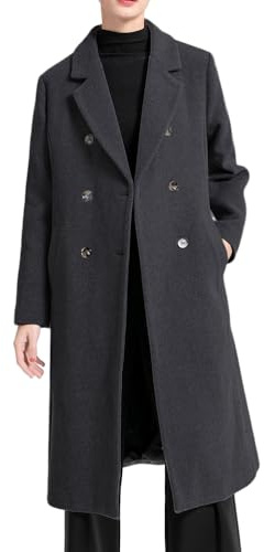 FTCayanz Cappotto Donna in Lana Invernale Doppiopetto Trench Lungo Giacche Caldo Elegante Cappotti Stile 2 Nero XL