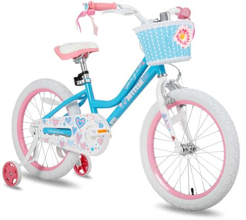 JOYSTAR 18 Zoll Kinderfahrrad für 6-9 Jahre alte Mädchen, 18 Zoll Mädchenfahrrad mit Stützrädern und Korb,Blau