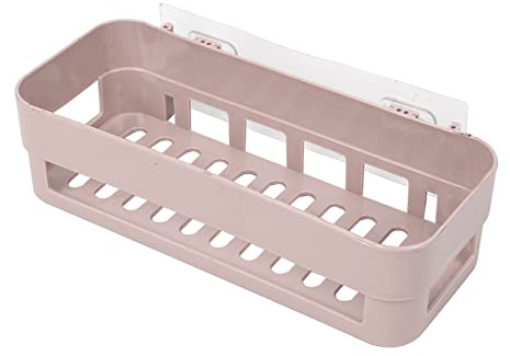 Cesto portaoggetti da parete con tipo bastone, in plastica resistente, per mensole da doccia, senza fori, con grandi cuscinetti, organizer da appendere per superfici lisce (cachi)