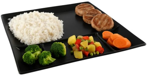 Cookinglife Fondueteller/Gourmetteller/Grillteller – 5 Fächer – Schwarz – 24 x 24 cm – 4 Stück