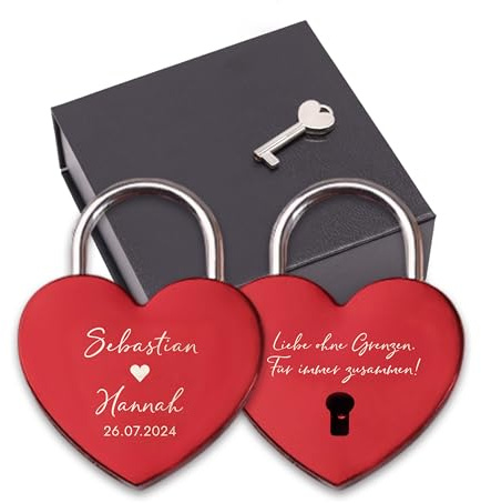 LAUBLUST Liebesschloss mit Gravur und Schlüssel inkl. Geschenkbox - Im Herzen Verbunden - Personalisiertes Geschenk für Paare | Schloss für Brautpaare & Verliebte | Geschenk zur Hochzeit & Verlobung