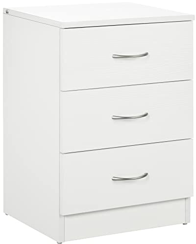 HOMCOM Mesita de Noche Moderna con 3 Cajones para Salón 40x35x58 cm Blanco