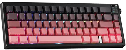 MechLands AK650 65% Dichtung Mechanische Tastatur, 3 Modi Wireless Gaming Tastatur mit 0.85'' TFT Bildschirm & Knopf, 5000 mAh Akku, Hot Swappable Keyboard mit Flex-Cut Platte & PCB (Schwarz Rosa)