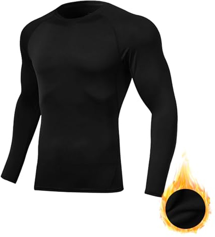 Towintec Kompression T-shirt herr sport baslager vinterlager fleece andningsbar snabbtorkande atletisk topp termisk löpning skidåkning vandring långärmad, svart, XXL