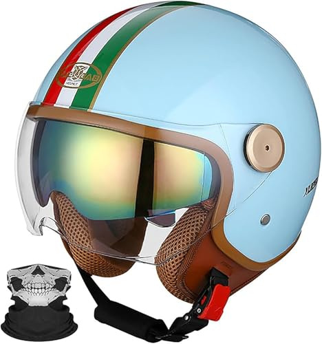 Casque De Moto, Casque De Scooter Pour Adultes, Casque Semi-Ouvert Approuvé ECE Avec Lunettes, Casque De Moto Pour Hommes Et Femmes, Casque De Protection C,XL/(61~62cm)