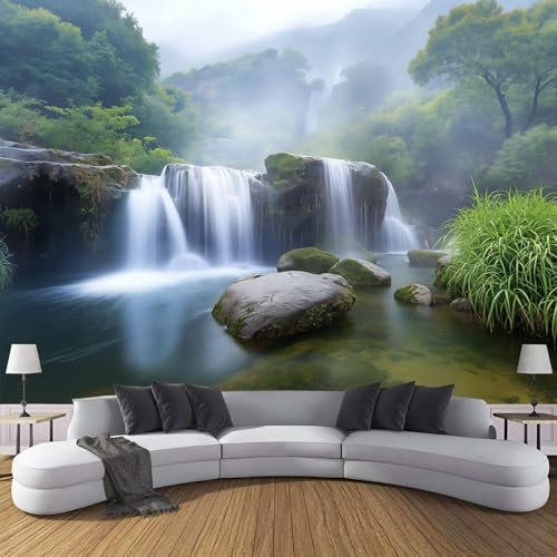 Fotomural Tela De Seda Para Pared Paisaje Natural - Rocas De Cascada Mural Para Paredes Fotomural Decorativo, 400X280Cm Decoración Comedores Salones Habitaciones