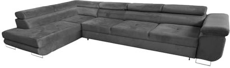 COMFORTINO FURNITURE Ecksofa mit Schlaffunktion PASTI XL L-Form, Sofa Couch mit Bettkasten, Couch Eckcouch, Schlafsofa für Wohnzimmer, Big Sofa Couch mit Schlaffunktion, Sofa (Grau, Ottomane Links)