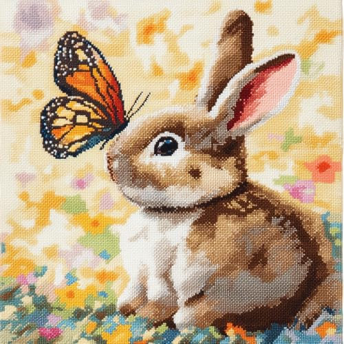 Taxpy Knüpfkissen Set, Kaninchen und Schmetterling Latch Hook Kissen Kit für Anfänger Erwachsene zum Selber Knüpfen, DIY Knüpfteppich Knüpfpackung, Knüpfhaken Set 43x43cm